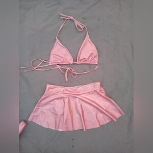 Pink Halter Bralette and Skirt Set